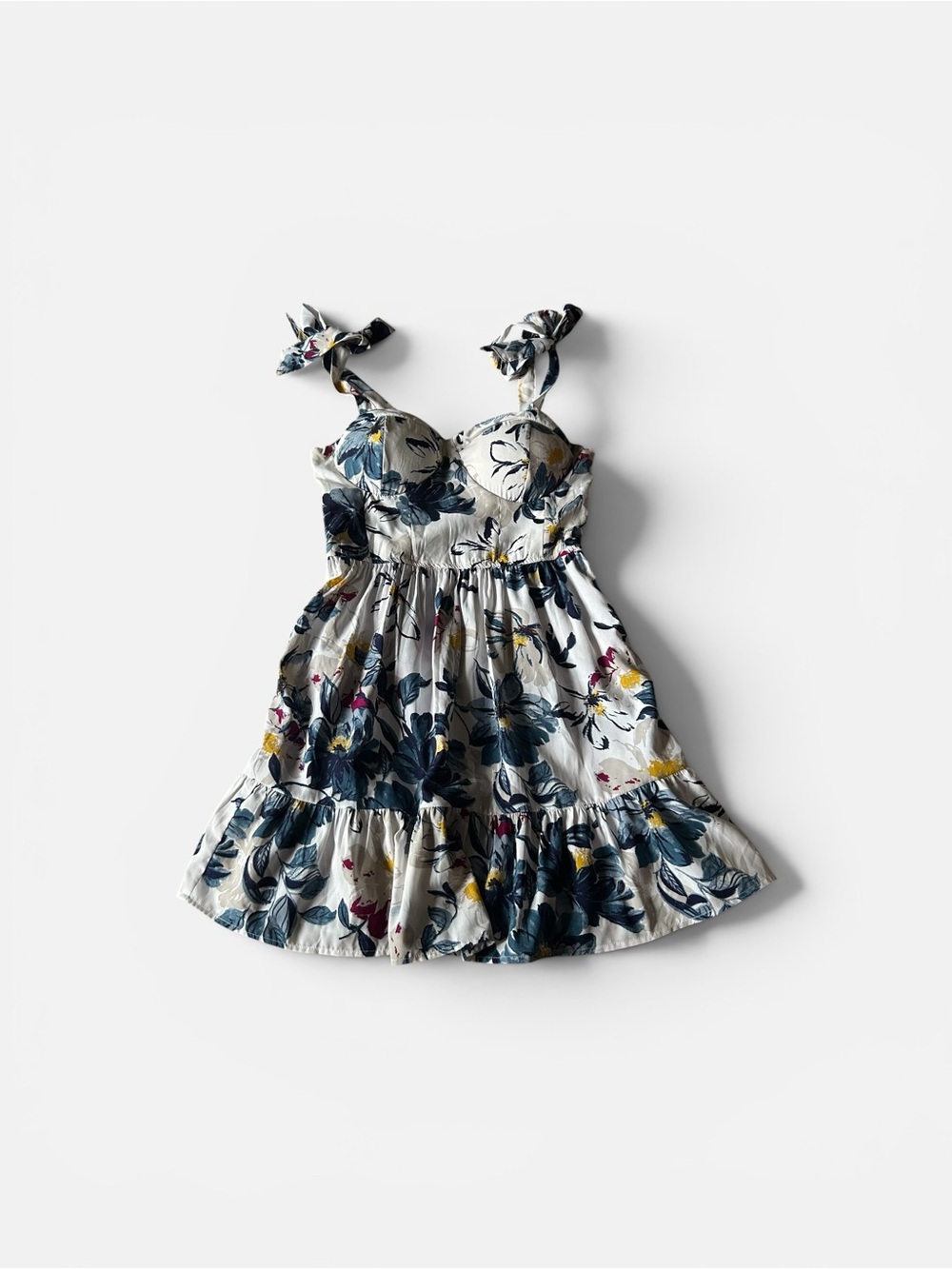 B.O.G. Collective Floral Mini Flowy Dress with Cups and Tie Straps